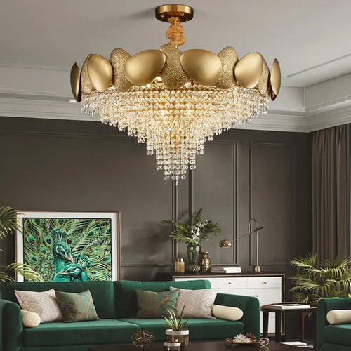 lustre moderne en cristal pampilles et acier inoxydable - vue 3 sur 16