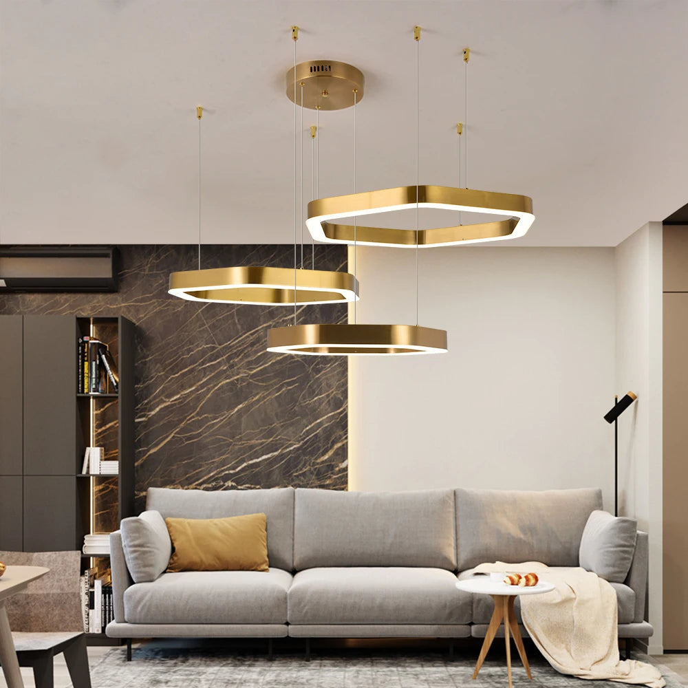 Hexagone Design Led Lustre Moderne De Luxe En Acier Inoxydable Lampe Salon Suspension Luminaire Décor À La Maison Escalier Plafond Lustre - vue 5 sur 14