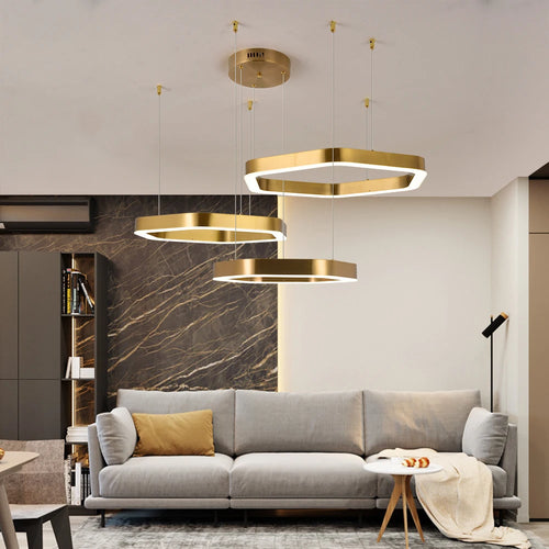 Hexagone Design Led Lustre Moderne De Luxe En Acier Inoxydable Lampe Salon Suspension Luminaire Décor À La Maison Escalier Plafond Lustre - vue 6 sur 14
