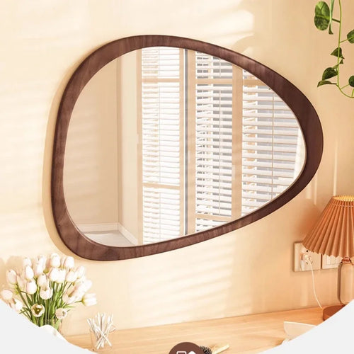 miroir mural en bois du milieu du siècle tendance réfléchissant HD - vue 2 sur 10