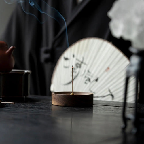 brûleur d'encens rond en bois pour méditation et décoration intérieure - vue 5 sur 6