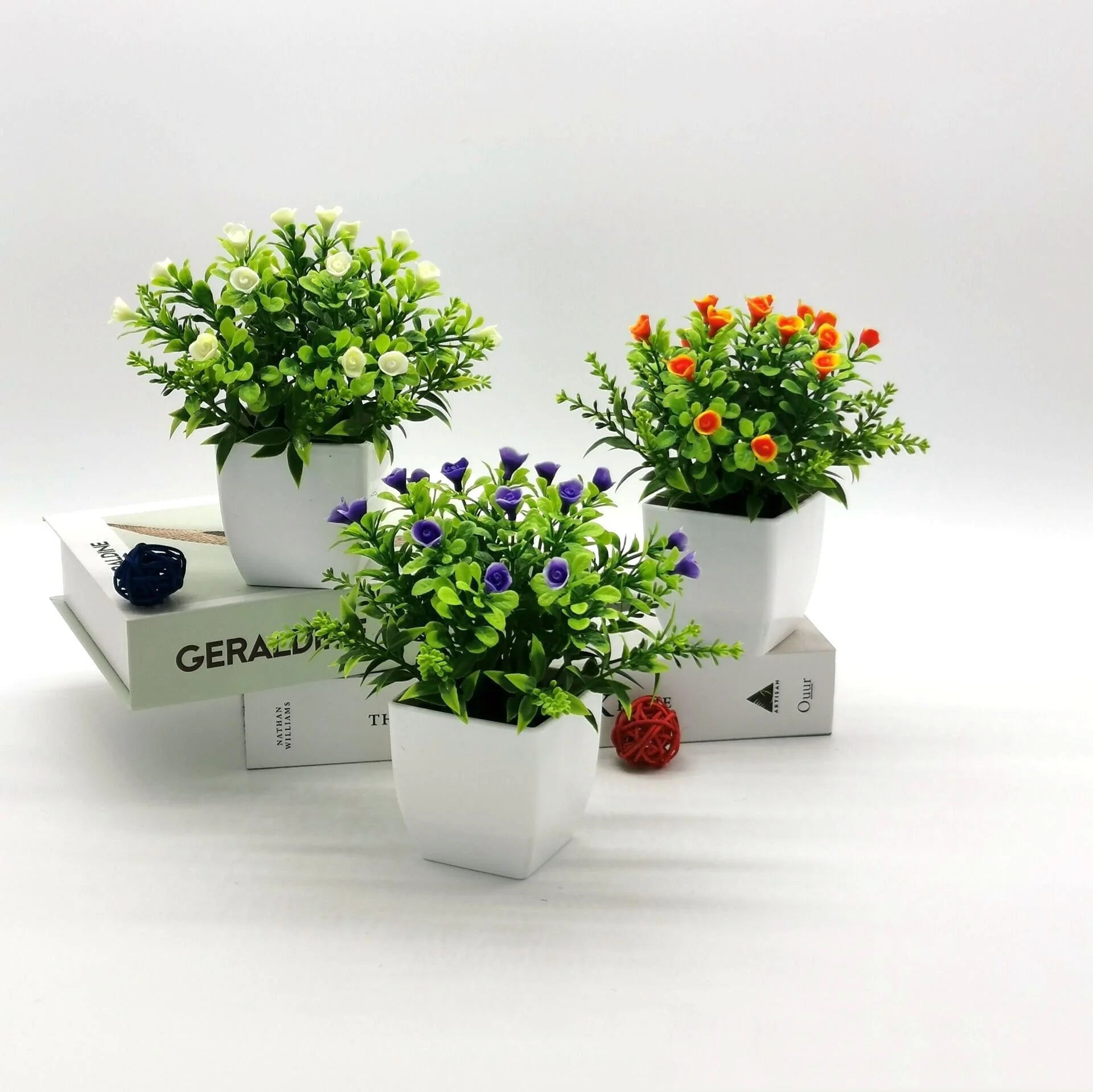 petite rose en pot bonsaï décoration plantes artificielles pour intérieur - vue 2 sur 12