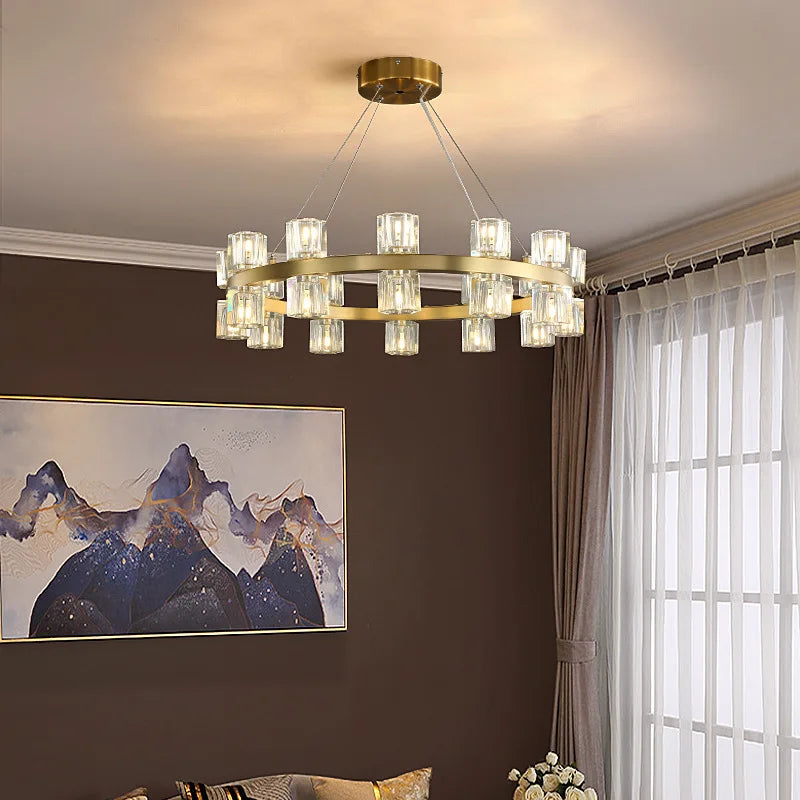 lustre moderne en cuivre led avec cristaux pour hôtel et foyer - vue 4 sur 17