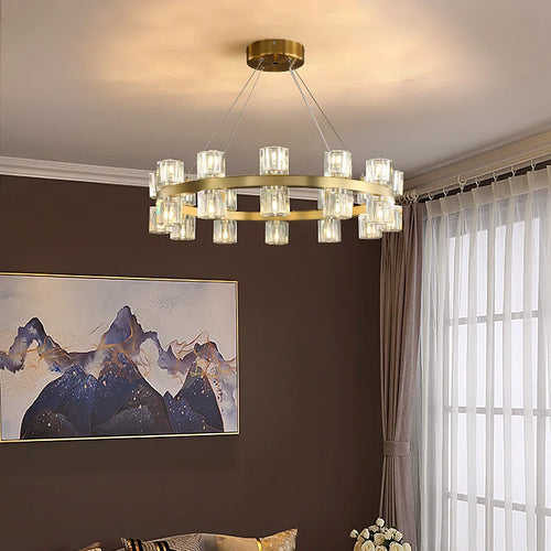 lustre en laiton et cristal pour décoration de luxe - vue 2 sur 17