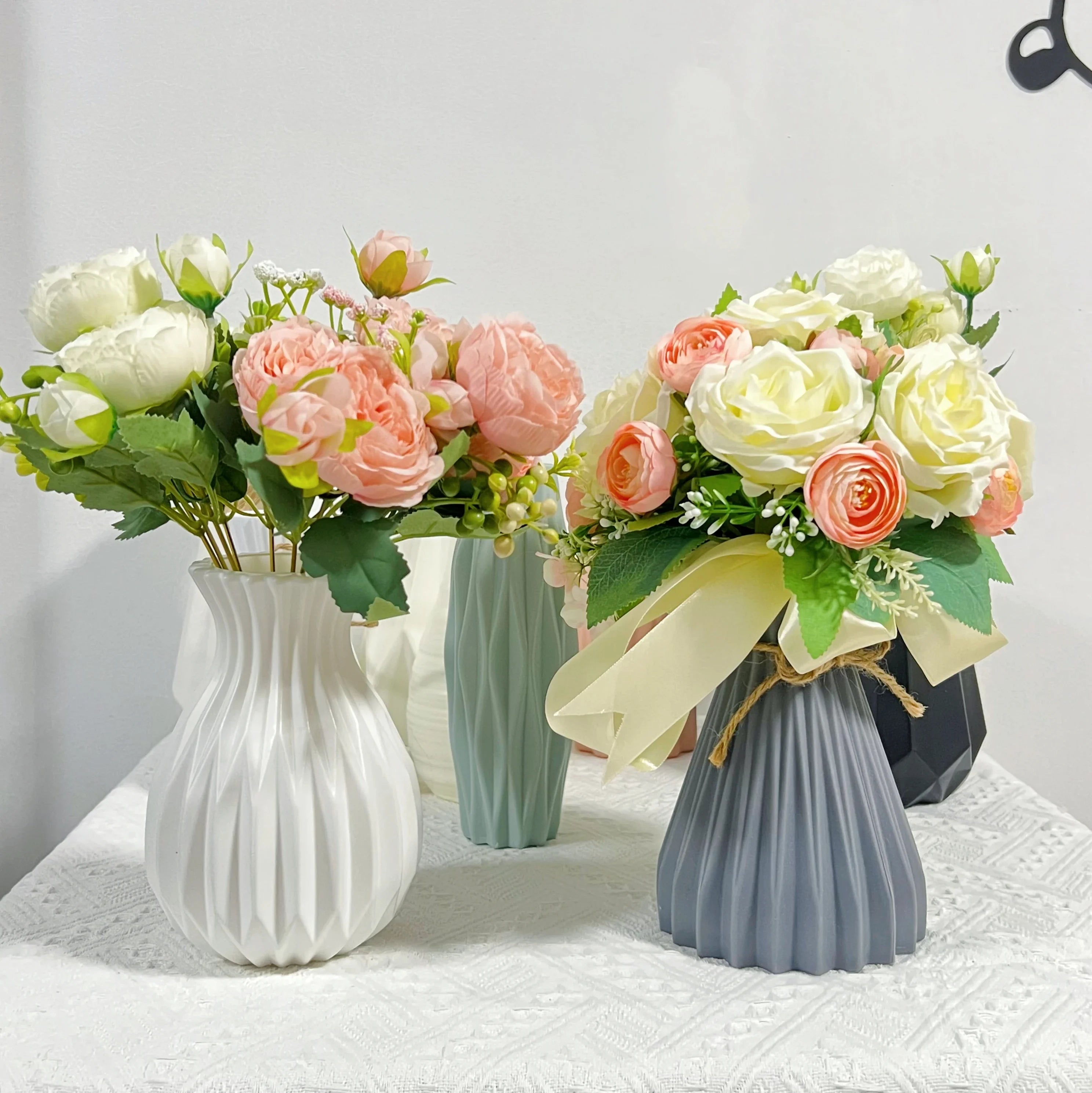 vase à fleurs en plastique style céramique décoration nordique pour maison - vue 5 sur 7