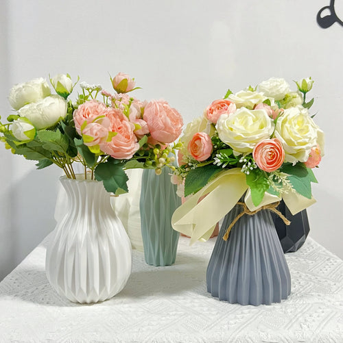 vase à fleurs en plastique style céramique décoration nordique pour maison - vue 6 sur 7