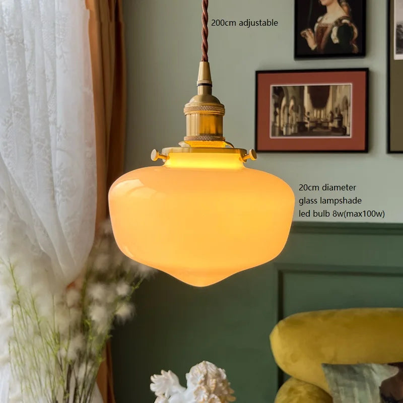 Suspension nordique moderne douille en cuivre abat-jour en verre blanc chambre salon suspension LED luminaires - vue 8 sur 30