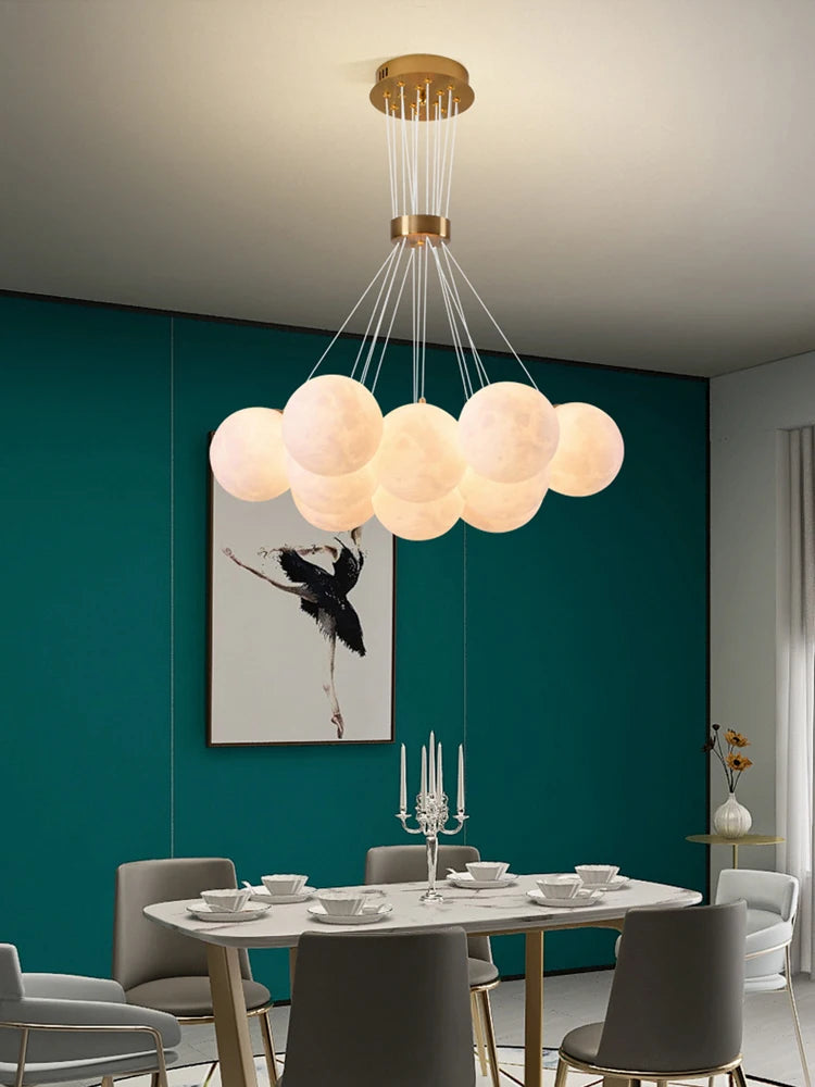 lustre sphérique planète led moderne réglable en hauteur pour décoration - vue 5 sur 19