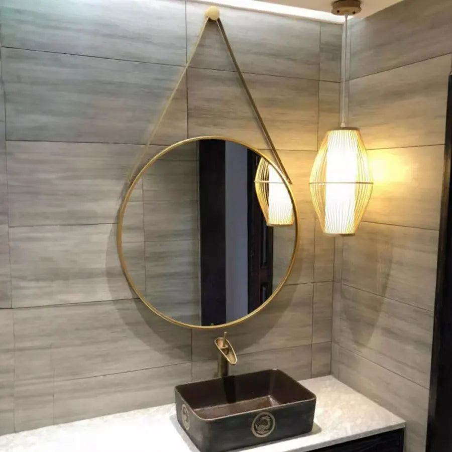 miroir rond doré mural pour salle de bain et coiffure - vue 3 sur 18