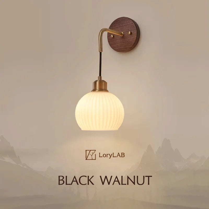 Walnut Wood Wall light, Wabi-sabi Modern style, Wall Sconces for Bedroom, Living, Corridor, Aisle balcony, Entrance Hall - vue 1 sur 7