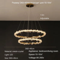 lustre moderne de luxe en cristal éclairage led annulaire variable