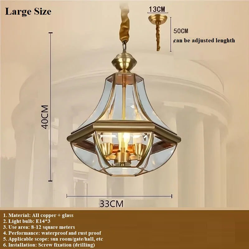 suspension extérieure Style américain Rural plein cuivre étanche lustre Villa porche solarium/couloir/balcon pavillon pavillon lampe en laiton - vue 9 sur 9