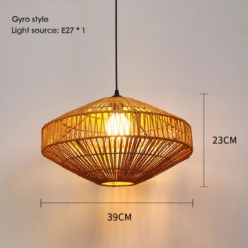 Sisal chanvre corde suspension plafonnier Lustre suspendu Lustre fer main tressage rustique rétro pour salle à manger décor - vue 13 sur 28