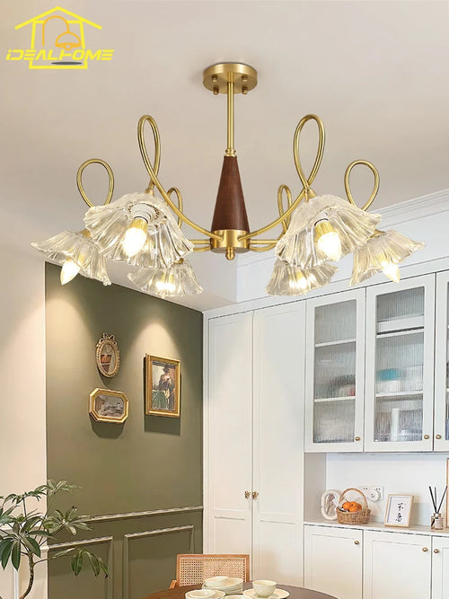 lustre rétro médiéval en cuivre et bois massif pour intérieur - vue 4 sur 8