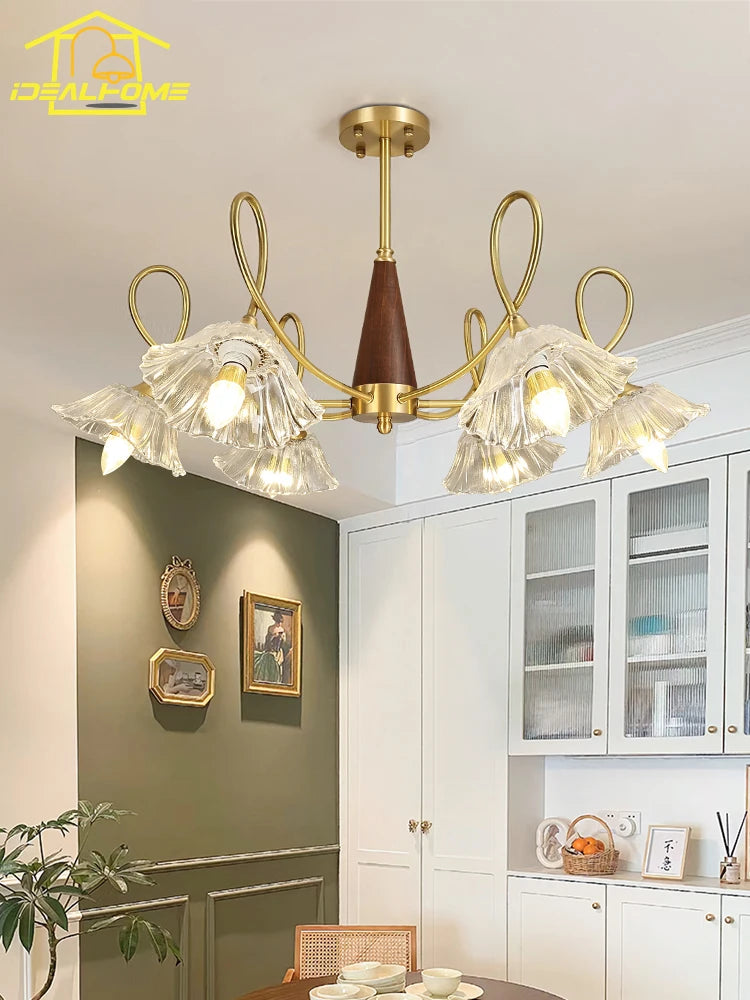 lustre rétro médiéval en cuivre et bois massif pour intérieur - vue 3 sur 8