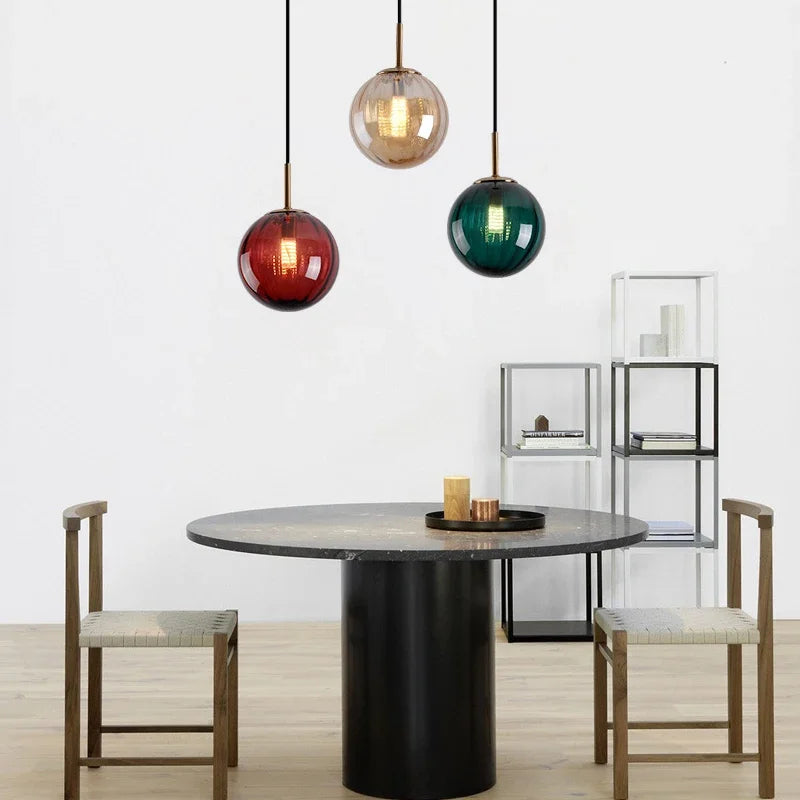 lustre moderne en verre design suspendu lumineux nordique - vue 2 sur 14