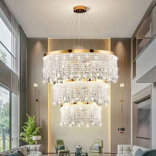 lustre moderne en cristal design circulaire éclairage de luxe suspendu - vue 6 sur 9