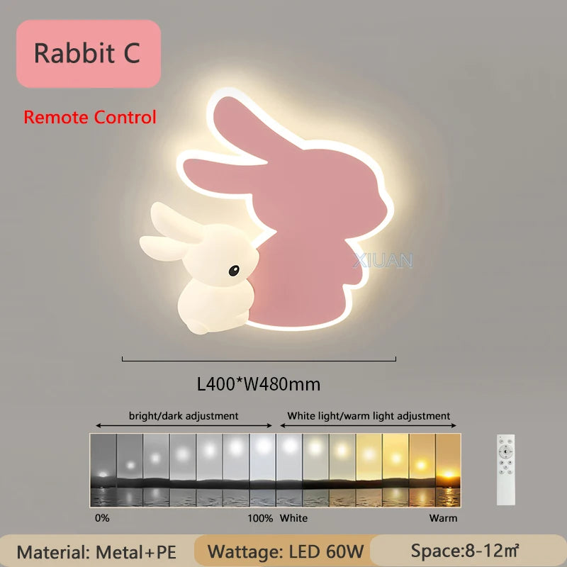 Creative Children's Room Ceiling Lamps Carrot Cloud Rabbit Ceiling Light Nursery Room School Baby Girl Bedroom Chandelier AC220V - vue 12 sur 15