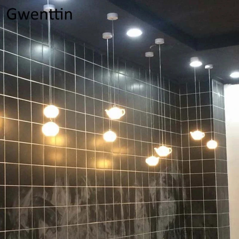 suspension théière moderne à led pour décoration intérieure nordique - vue 5 sur 7