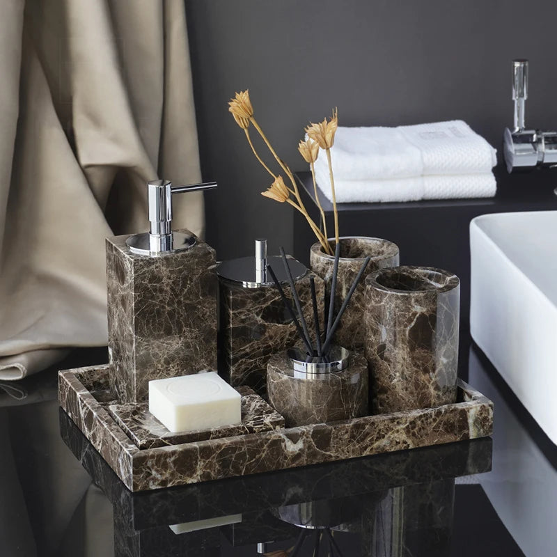 accessoires de salle de bain en marbre naturel ensemble luxe - vue 3 sur 27