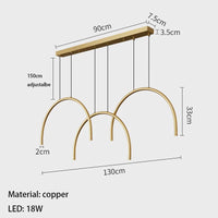 suspension modernes en laiton doré 2/4/6 led hauteur réglable