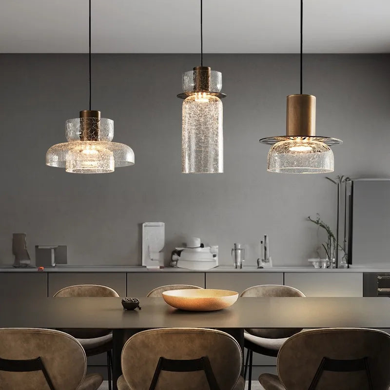 lustre en verre craquelé design rétro minimaliste pour intérieur moderne - vue 3 sur 12