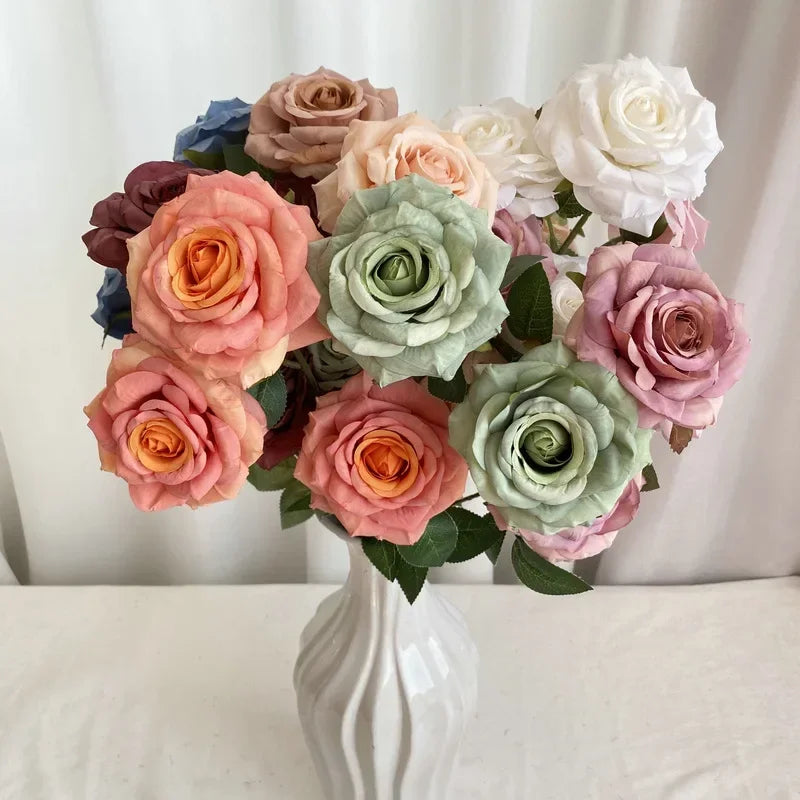 fleurs artificielles en velours roses décoratives pour intérieur - vue 3 sur 14