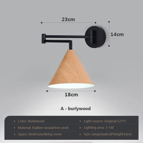 applique murale rotative en bois avec bras pivotant réglable - vue 17 sur 18