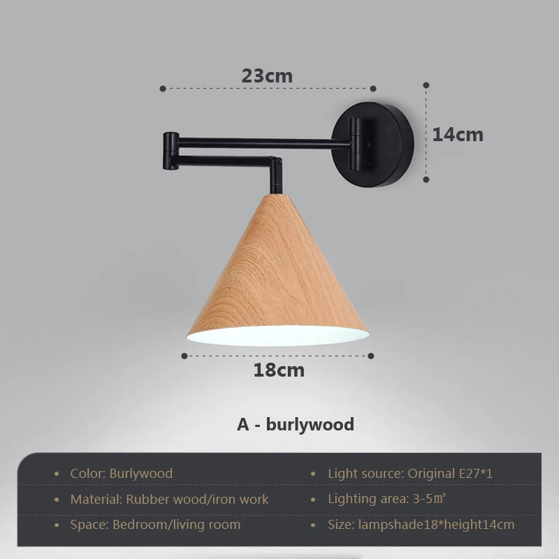 applique murale rotative en bois avec bras pivotant réglable - vue 17 sur 18