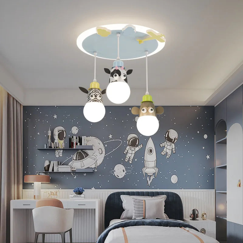 lustre dessin animé animal avec veilleuses nuage pour enfants - vue 3 sur 7