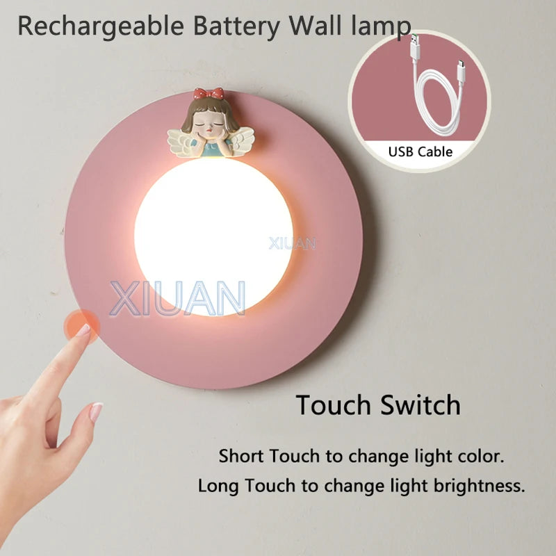 applique murale princesse design rond sans câblage à piles - vue 6 sur 23