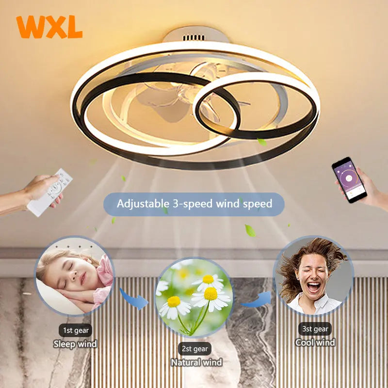 plafonnier nordique avec lumières led et télécommande - vue 4 sur 6
