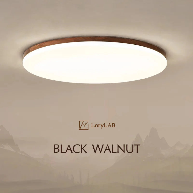 Walnut wood Flush Mount, Modern Minimalism Wabi-sabi, Ultrathin eye protection Ceiling light for Living room, Study, Bedroom - vue 1 sur 7