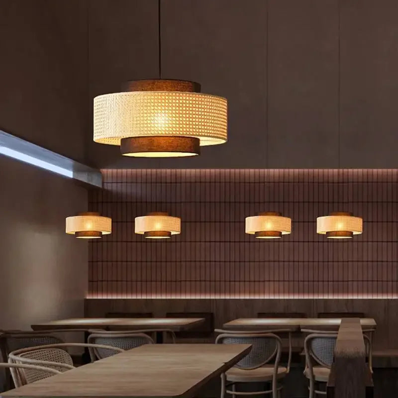 Suspension design à cannage en bambou rotin LED déco - vue 6 sur 10