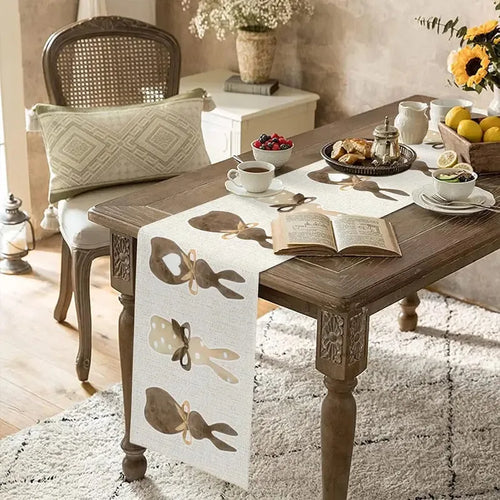 Chemin de table lin motifs lapin coeur paques - vue 5 sur 7