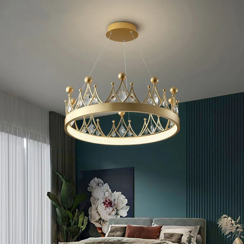 2024 Simple bedroom lamp children's room living room light luxury crown crystal chandelier  pendant lights  room decor - vue 5 sur 10