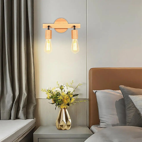 applique murale double tête en bois style nordique moderne - vue 4 sur 9