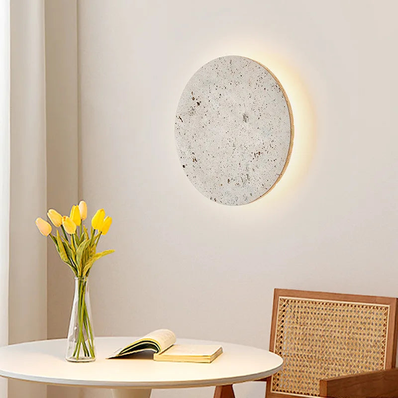 applique murale ronde en pierre naturelle ambiance artistique - vue 3 sur 8