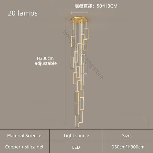 lustre moderne en cuivre avec éclairage LED design élégant - vue 25 sur 24
