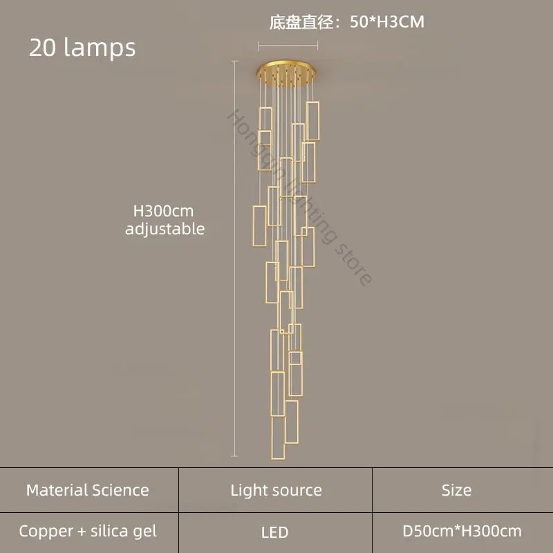 lustre moderne en cuivre avec éclairage LED design élégant - vue 24 sur 24