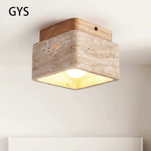 Plafonnier Led nordique moderne Downlight carré pierre bois crème Style Surface monté vers le bas lumière pour porche balcon couloir - vue 2 sur 7