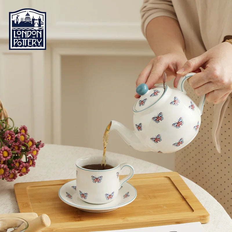 Théière céramique motif papillons animaux avec infuseur - vue 4 sur 5
