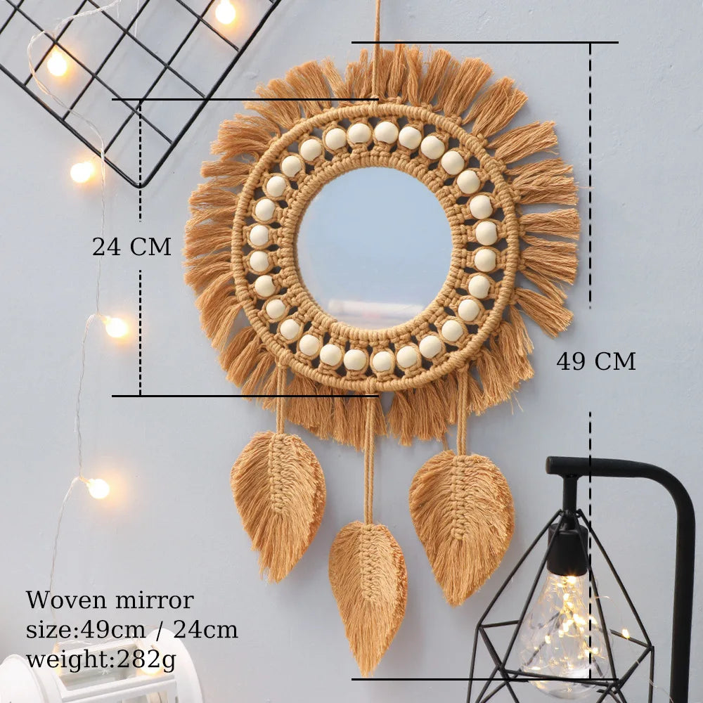 miroir rond en macramé style bohème pour décoration murale - vue 14 sur 19