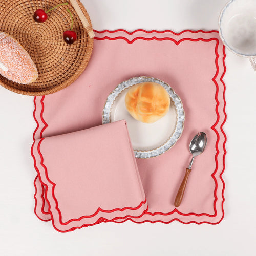 Serviette de table coton lotus brodé style champêtre - vue 4 sur 7