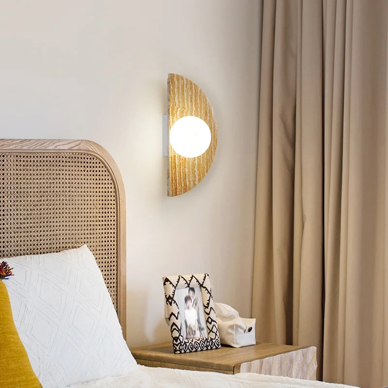 applique murale vintage led demi-cercle avec pierre naturelle - vue 3 sur 6