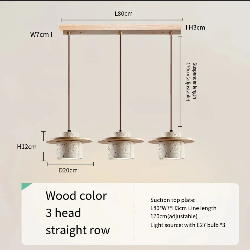 suspension led style minimaliste japonais en noyer et travertin