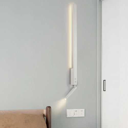 Modern Bedroom Living Room Wall Light ON/OFF Switch AC220V Black White Long Wall Lamps with LED Spotlights - vue 3 sur 18