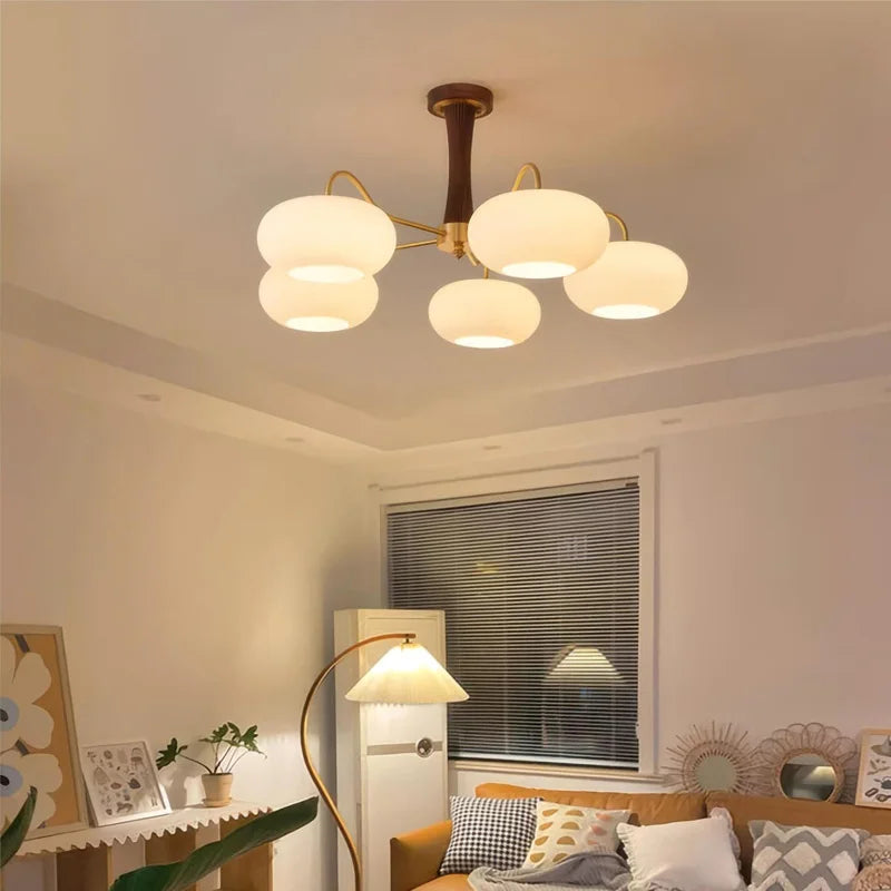 Walnut Wood Glass Brass, Wabi-sabi Modern Vintage style, chandelier lights for Living room, Bedroom, dining room, study - vue 4 sur 10