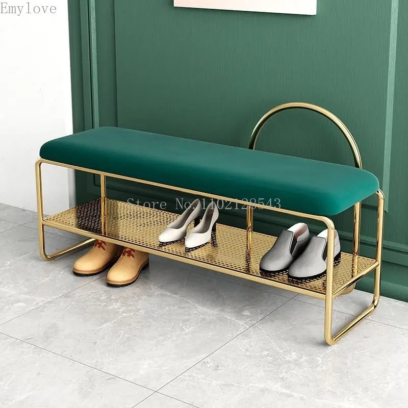 banc à chaussures tendance avec coussin et étagère à deux niveaux - vue 4 sur 8