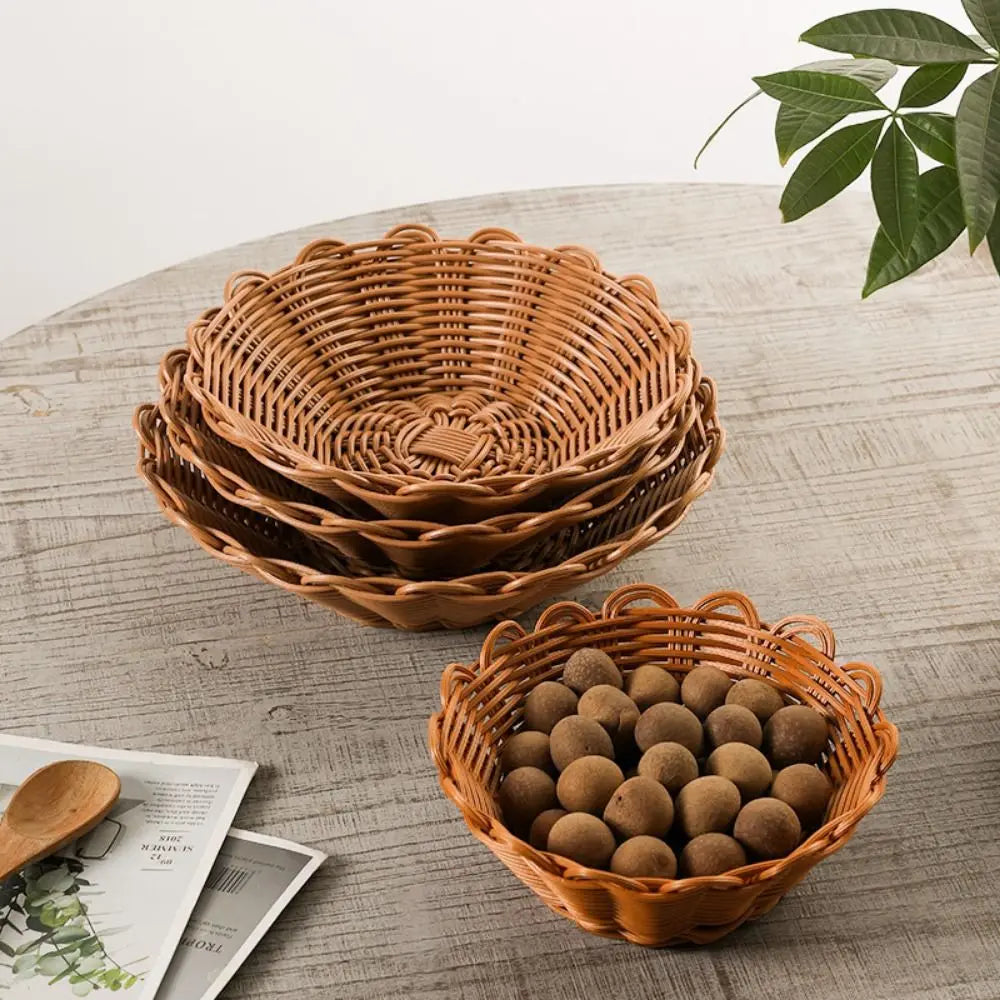 panier de rangement rond en osier pour pain fruits et collations - vue 5 sur 7